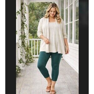 J Jill Pima Capri Leggings 2X Viridian Green Cotton Casual Pull On Stretch Layer